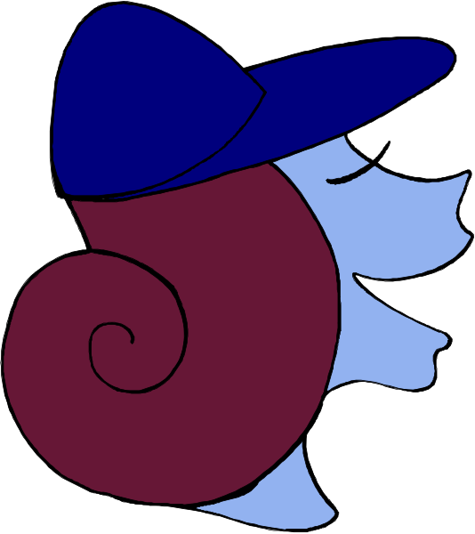 The image shows a cartoon of an anthropomorphic snail wearing a baseball cap with its tongue sticking out playfully while standing on one side against a checkered background.