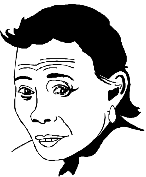 The black and white photo shows a person sitting down with their back to us against what appears to be an indoor background that is too dark for any details other than being in shadow.