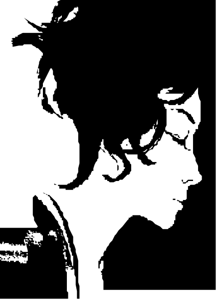 The image shows a black silhouette of an animal with white spots against two different backgrounds: on top is dark gray, while below it's lighter brown.