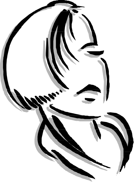The black and white silhouette of a person's face with closed eyes is shown against an indistinct background in this small clip-art image.