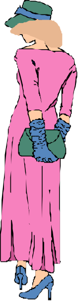 The image shows a woman wearing gloves standing next to an old car with her hands on hips; she is dressed in pink clothing including a dress and hat, which suggests it might be from earlier times period attire.