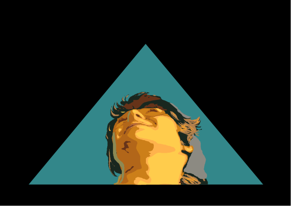 The image shows a person's face with their eyes closed against an abstract blue background featuring geometric shapes; there is also text at bottom right corner that reads "YOU ARE HERE."