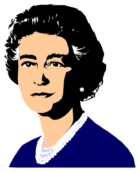 The image features a black and white illustration of Queen Elizabeth II with her portrait on it.