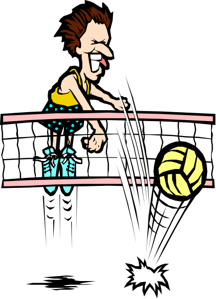 The cartoon shows a man on roller skis kicking a soccer ball with his foot while holding it up to hit; he is wearing polka dot shorts and has short hair.