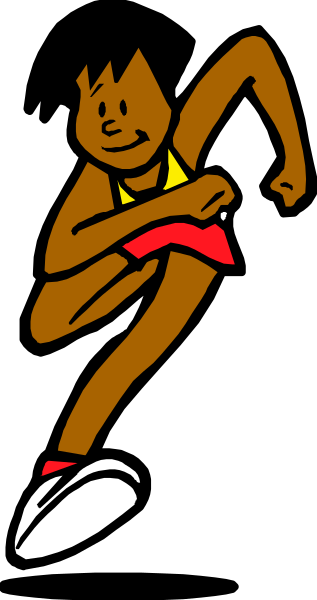 The image shows a cartoon of an animated character running with arms outstretched against a black background.
