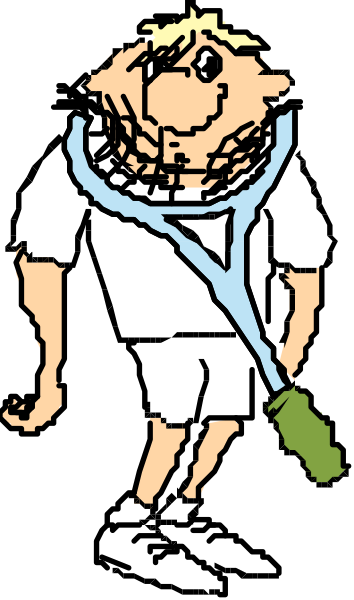 The image shows a cartoon of an elderly man with white hair wearing glasses standing next to a large magnifying glass that is on top of his head; he has one hand in pocket while holding up another arm, and there's a small green object near him at bottom right corner.
