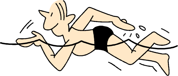 The black and white silhouette of a person running with their arms outstretched against an abstract background.