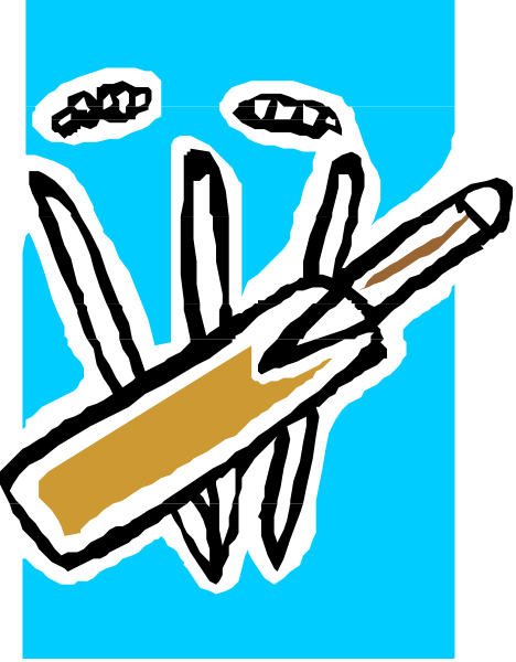 The image shows a blue background with two black silhouettes of hands holding what appears to be musical instruments: on top is an upright bass (double-bass) and below it is a saxophone, both depicted in profile view against white space at bottom right corner.