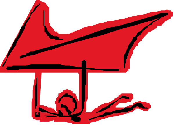 The image shows a red outline of an open umbrella with black lines indicating its structure against a white background.