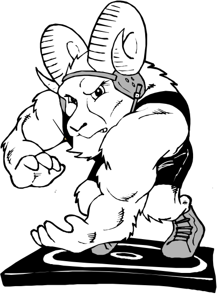 The black and white illustration shows a muscular creature with horns running on its hind legs while holding two small spheres in each hand; it is set against an indistinct background that does not provide any additional context about location, time of day, or other elements within the image.