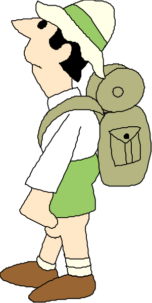 The cartoon shows a man with brown hair wearing glasses standing next to him is another person who appears to be carrying luggage on their back while looking at something off-frame.