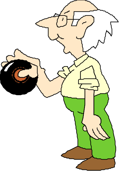 The cartoon shows an elderly man with glasses holding a magnifying glass over his eye while looking at something on the ground; he is standing in front of what appears to be a wallpaper background featuring stripes, and there's no text present within this image.