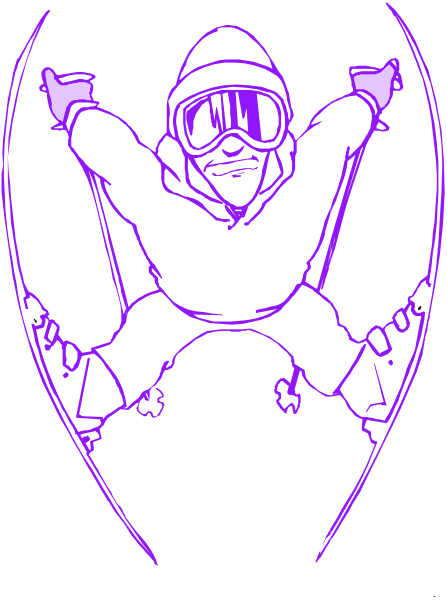 The image shows a cartoon of an animated character who appears to be skiing with their arms outstretched for balance while wearing skis on feet; there is no background detail provided in this clip-art version, focusing solely on the central figure and its activity.