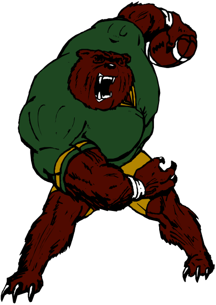 The image shows a cartoon of an animated bear character flexing its muscles with claws outstretched against a black background.