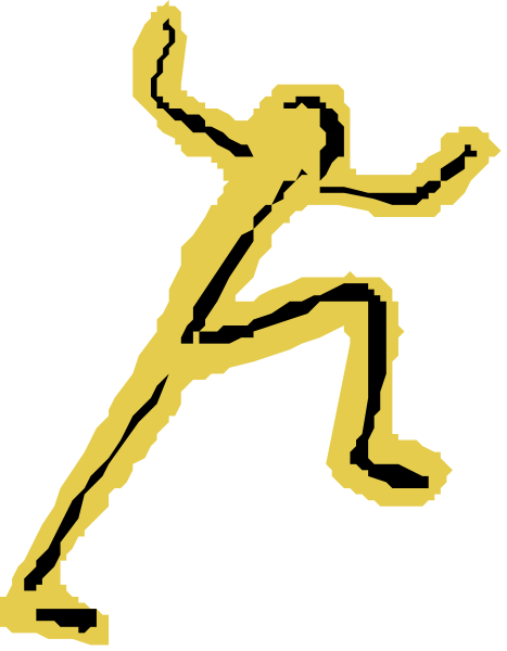 The image shows a yellow stick figure running on its legs with arms outstretched against an unseen background.