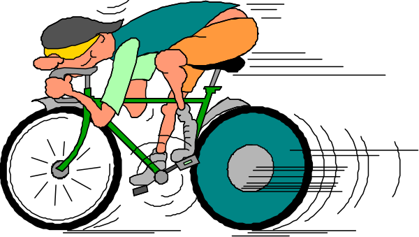The image shows a cartoon of an athlete riding on roller skis with wheels attached to them, racing downhill in front of what appears to be a blue track marker.