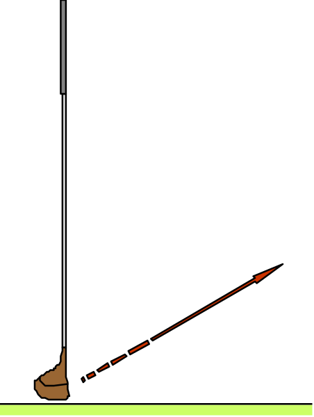 The image shows a black silhouette of an object with two red lines pointing to it from above on what appears to be a dark background.