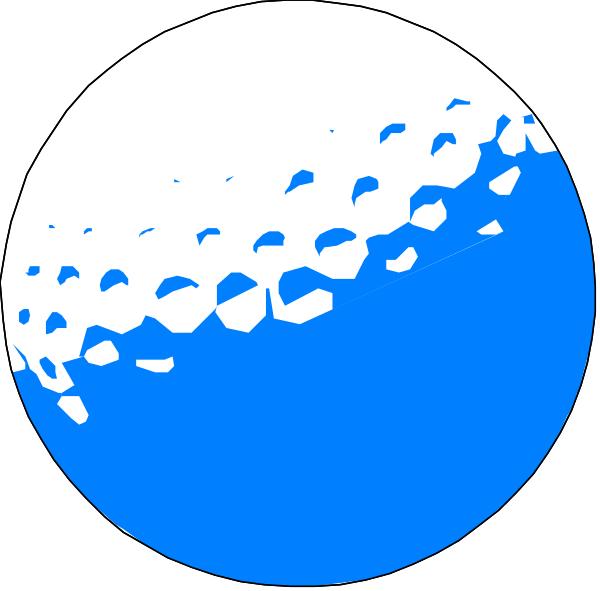 The image shows a stylized representation of two golf balls with blue patterns on them against white backgrounds within circular frames that resemble eyesight tests for vision correction.