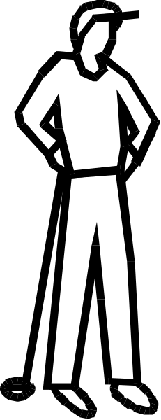The black and white silhouette of a person standing on top of another figure's head is shown against an orange background in this small clip-art image.