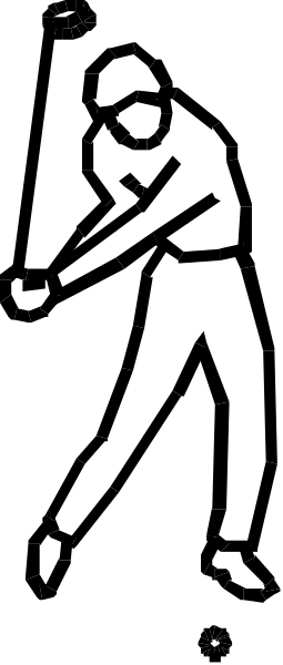 The black and white silhouette of a person playing baseball with bat raised over head.