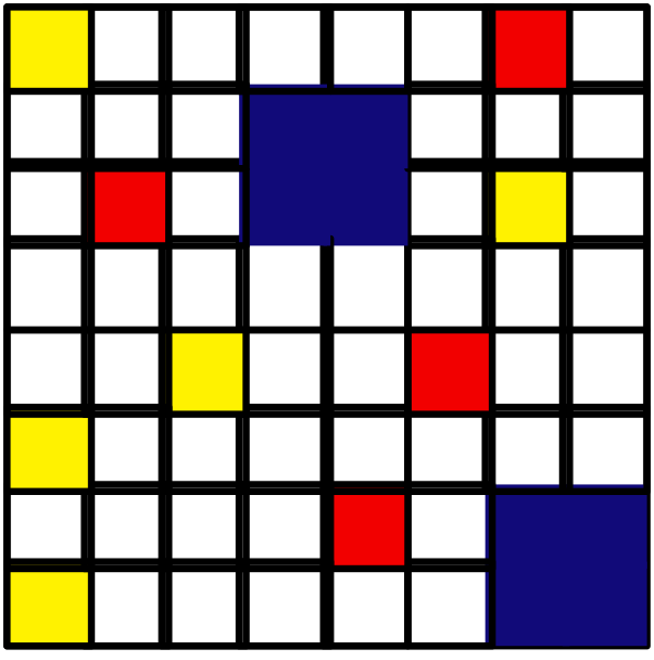 The images show a pattern of red squares on black backgrounds with yellow dots scattered throughout each square.