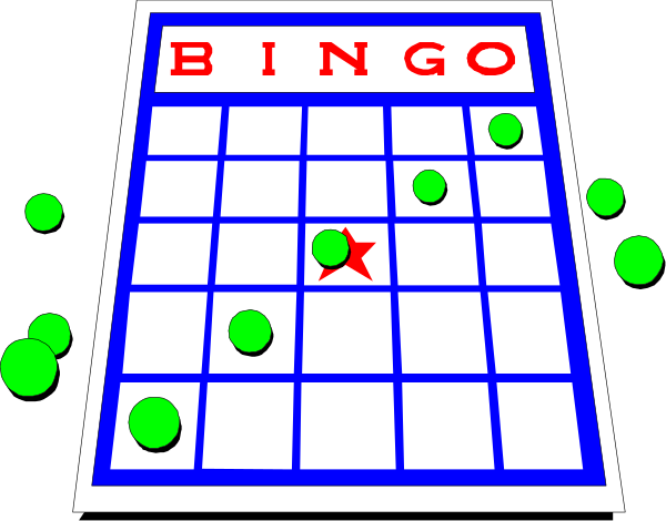 The image shows a Bingo card with various numbers on it placed against a black background; there is also an overlay of green dots scattered across different areas within the bingo grid pattern.