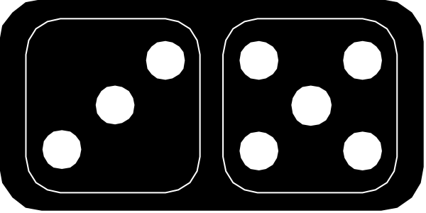 The image shows a pair of six sided dice with dots on them against a dark background.