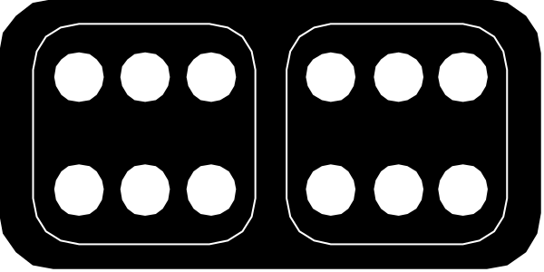 The image shows a black die with white dots on it, indicating numbers 1 through six for playing dice games such as craps. There is no text present in this clip-art illustration of two dice rolls. It's simply an artistic representation without any additional context or setting provided within the frame itself.