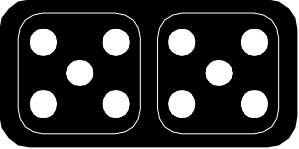 The image shows a pair of six sided dice with dots on them against a dark background.