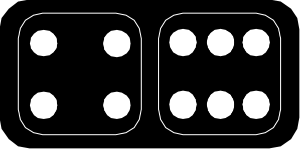 The image shows a black die with white dots on it, indicating numbers from 1 to 6 for playing dice games like craps. There is no text present in this clip-art image. It's just an illustration of two six sided dice placed next to each other against a grey background. No people or animals are depicted here; the focus remains on the die and its numbers, which represent chance outcomes for various gambling games such as craps.