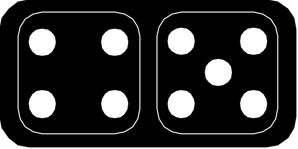 The image shows a graphic of two dice with six dots on each side against a dark background.
