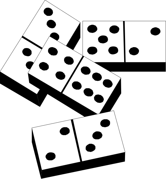 The image shows a collection of dice with dots on them scattered across what appears to be an abstract background that resembles a game board layout.