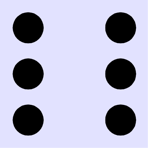 The image shows a collection of six black circles arranged on an invisible grid against a white background.