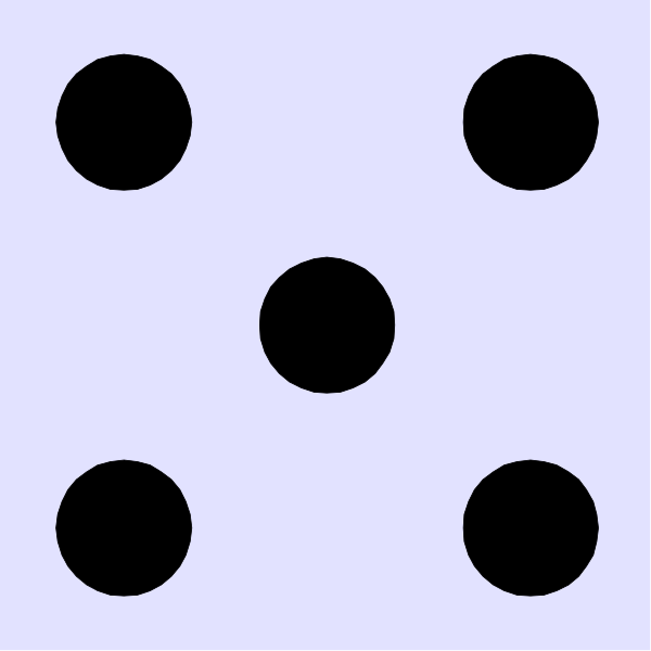 The image shows a black dot pattern with six dots arranged to form an octagon shape against a white background.