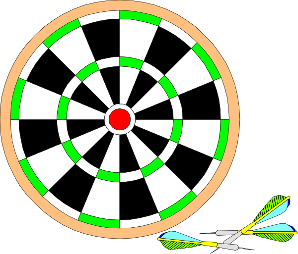 The image shows two darts with bullseye targets on a background that resembles an archery target board; there is also one arrow pointing towards each of them from different angles outside their respective circles.
