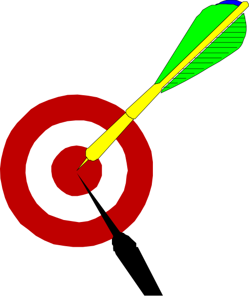 The image shows a target with an arrow piercing it at its center; there is also another smaller bullseye within this larger one that has been hit by two arrows pointing in opposite directions from each other, and above these targets rests what appears to be a dart or small projectile.