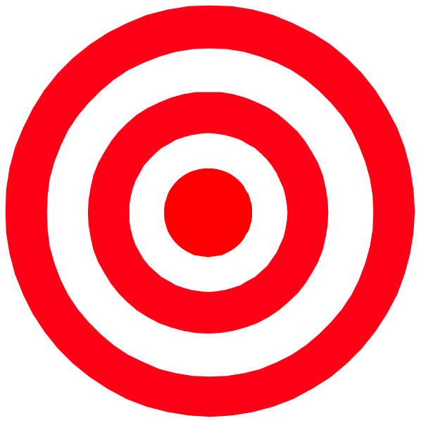 The image shows two identical red bullseye targets with a white center against different backgrounds: black for the left side of the split-image effect and gray on the right.