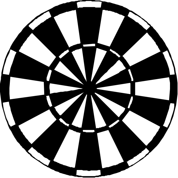 The black and white silhouette of a darts board with three bullseye targets on it.