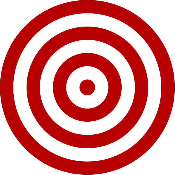 The image shows a red bullseye with concentric circles inside it against a black background.
