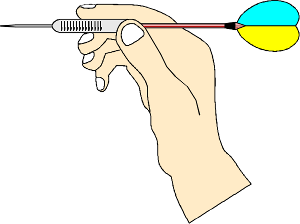 The image shows a hand holding an object that resembles a syringe with red liquid inside it overlaid on top of another graphic element which appears to be a stylized depiction of space featuring planets and stars, all set against a dark background.