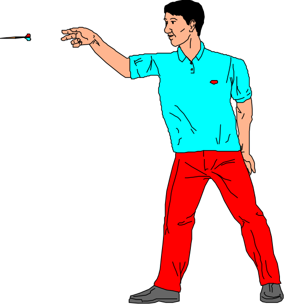 The illustration shows a man wearing red pants standing with his arm extended outward as if pointing at something off-screen while holding an object in one hand that appears to be on fire; he is also gesturing towards it, and there's no background detail provided beyond what can be seen of the person.