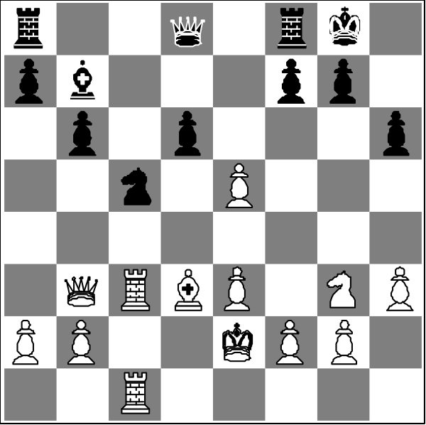 The chessboard with pieces on it.