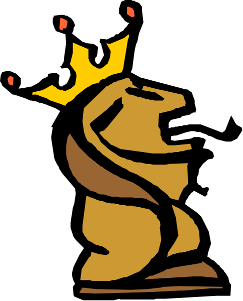 The image shows a cartoon depiction of an animated character with brown hair wearing a crown on its head; it is standing upright against a black background.