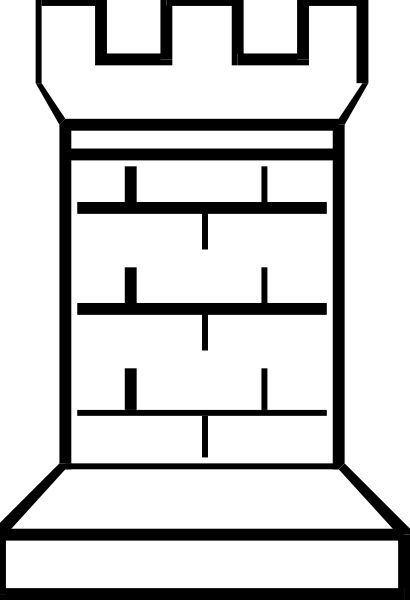 The black and white logo of a castle with bricks on its sides.