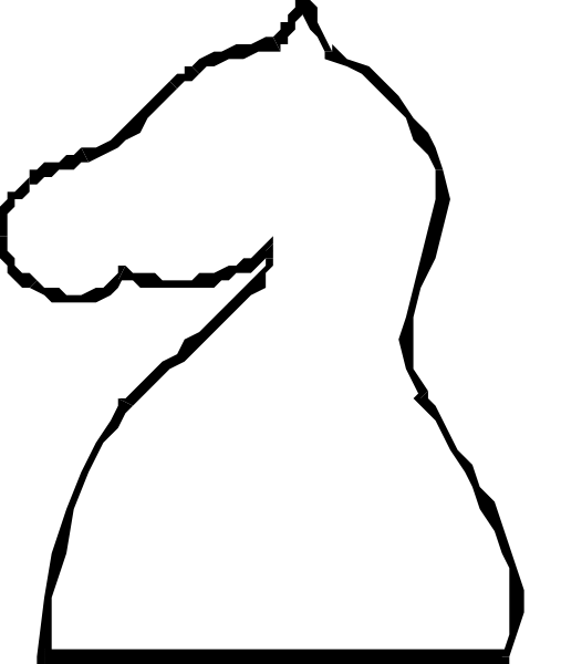 The black and white silhouette of a horse's head with its ears perked up is shown against an unidentified background in this clip-art image.
