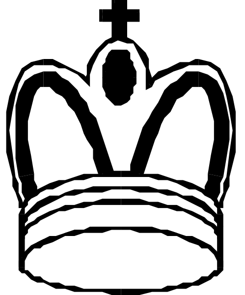 The black and white logo of a crown with three points on top against a gray background.
