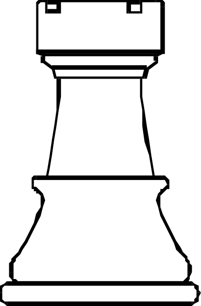 The black and white logo of a chess piece on top of another with both pieces facing upwards to form an image resembling a castle tower.