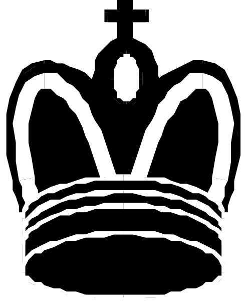 The black and white logo of a crown with stripes on it inside an oval shape.