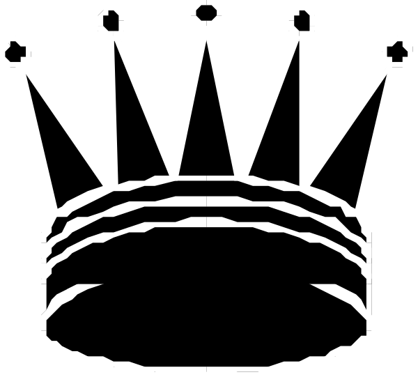 The black and white logo of a crown with rays emanating from it on top of an unseen object below.