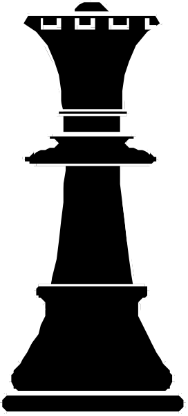 The black and white line drawing shows a chess piece with an intricate design on top of it against a dark background.